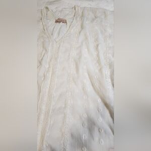 Philosophy Cream Embroidered and Lace Tunic Top, Boho Beach Vibes, Size Small